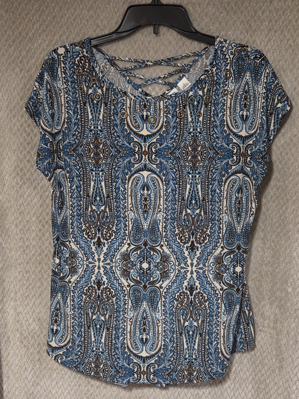 Caro Blue Paisley Crisscross Neck Women’s Top